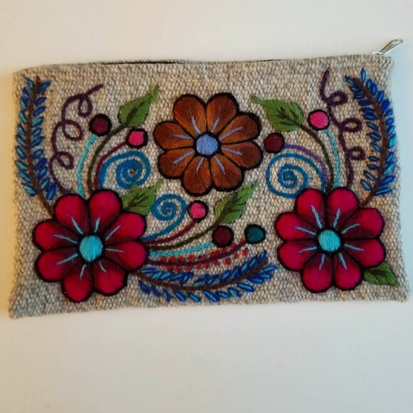 Unbranded Handbags - Vibrant Peruvian Embroidered Floral Zippered Pouch Purse Bag, Small, Boho